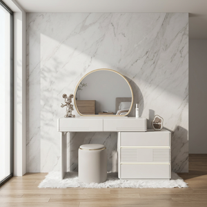 Table de maquillage moderne avec miroir éclairé et tiroirs de rangement pour meubles de chambre - Product Image 4