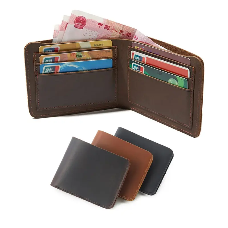 Crazy Horse Leather Wallet For Men 100% Handmade Genuine Leather Card Holder Slim Men Wallet Wholesale
