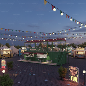 Kiosque de restaurant en conteneur de 30 pieds avec structure en acier, toit triangulaire, construction en panneaux sandwich, <span class=keywords><strong>design</strong></span> respirant, espace spacieux, vert - Product Image 4