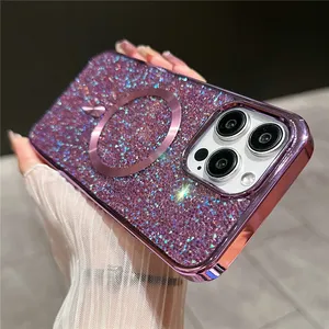 Funda con Brillantina y Pedrería Electrochapada para <span class=keywords><strong>iPhone</strong></span> 15 <span class=keywords><strong>11</strong></span> 12 13 14 Pro Max Plus, Carga Inalámbrica Magnética, CHAOYIDIAN - Product Image 2