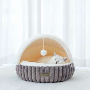 Кровать для кошки с навесом и открытым гнездом мягкая плюшевая домашняя теплая спальная кровать для домашних кошек маленьких собак зимняя подушка - Product Image 2