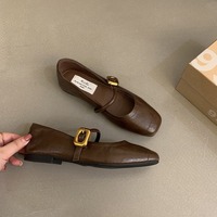 Mocassins coréens rétro à bride unique pour femme, chaussures plates Mary Jane argentées d'été, petites chaussures en cuir, design polyvalent à la française