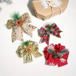 Atacado Xmas Decoração Árvore Bow Snowflake Wreath Bow Christmas Ribbon Bow Para Árvore De Natal Decoração ao ar livre