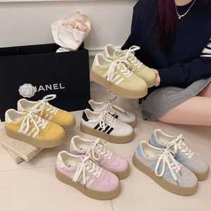 <span class=keywords><strong>Sneakers</strong></span> à lacets en similicuir suédé personnalisées avec logo pour femmes, style décontracté, chaussures de tennis - Product Image 1
