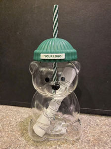 W121 Personalisierter LOGO Barista Bär Glas-Kaffeebecher mit Deckel und Strohhalm – Trinkflasche Kaffee-Bär-Tasse - Product Image 3