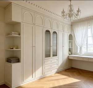 Luxury Bedroom Wardrobe Set Solid Wood Material with <b>Mirror</b> Sliding Doors Large Storage Capacity for Home - Product Image 1