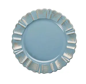 Elegant Retro Design 13 Inch Romantic Blue Plates Dining Wedding Decoration Plastic Charger Plates