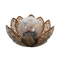 Lampe solaire en métal creux en forme de fleur de lotus, boule de verre craquelé, lampe de jardin, décoration extérieure étanche pour pelouse, patio, cour