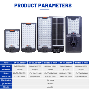 Set Completo di Lampione Solare con Batteria Esterna al Litio Lifepo4 50W 150W 200W 300W 400W Lampada Stradale Solare in ABS PC - Product Image 2