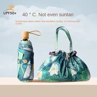 Vente en gros de parapluie boutique de voyage en plein air pour dames avec cinq poches pliantes petit motif de fleurs roses ceinture sac à main logo