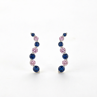 Boucles d'oreilles tendance minimalistes et élégantes en argent sterling S925 avec zircon cubique bleu et rose, plaquées rhodium, pour femme, motif vague incurvée