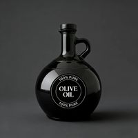 Bouteille d'huile d'olive ronde en verre foncé de 500 ml et 750 ml avec poignée, vide, en forme de pichet, pot de stockage d'huile comestible, logo personnalisé pour l'huile d'olive