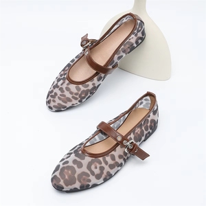 Ballerines respirantes pour femmes, mode printemps-été, chaussures décontractées Mary Jane à imprimé animal, ballerines en maille - Product Image 4
