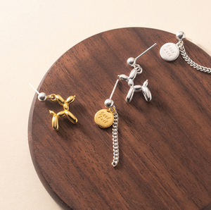 أقراط لطيفة من Daidan أقراط كورية من الفضة عيار 925 أقراط للكلاب ذات لونين مختلفة متداخلة مع كلاب على شكل الجرو - Product Image 2