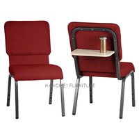 Silla Moderna Gris para Iglesia con Respaldo Encajable y Tablero de Escritura, Fabricada en Metal, Ideal para Escuelas, Hoteles y Teatros