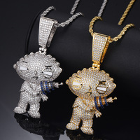 2025 Offre Spéciale mignon motif géométrique Stewie Griffin pendentif plaqué or cuivre grand dessin animé Hiphop lien principalement en laiton