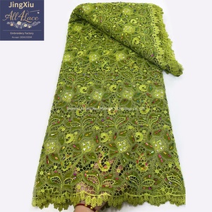 Tela de Encaje Guipur Africano Rosa <span class=keywords><strong>Fucsia</strong></span> con Bordado Floral Paisley y Pedrería Multicolor para Vestidos Nigerianos Aso Ebi - Product Image 2