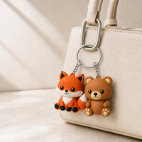 Llavero de PVC Flexible Ecológico OEM con Diseño Adorable de Gato, Oso y Cachorro, con Logotipo, para Estudiantes, Mochilas Escolares, Regalo