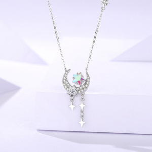Collar con colgante de estrella y luna celestial de plata de ley S925 para mujer, joyería fina estética Y2K, cadena con borlas, regalo de cumpleaños - Product Image 5