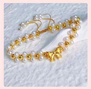 Xinfly Custom Round <b>Bead</b> Chain <b>Bracelet</b> 24K Gold Freshwater Pearls Fine Jewelry Engagement Bow <b>Charm</b> <b>Bracelets</b> - Product Image 5