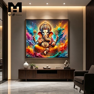 Décoration Murale : Affiche sur Toile du Dieu Hindou Ganesha, Peinture Murale Religieuse <span class=keywords><strong>Indienne</strong></span> pour Salon et Salle de Prière, Encadrée - Product Image 4