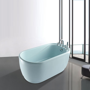 Baignoire ovale autoportante moderne en acrylique blanc avec drain, baignoire de luxe pour immersion profonde - Product Image 5