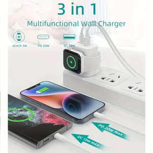 Chargeur mural <span class=keywords><strong>3</strong></span> en 1 PD 20W QC 18W double port avec charge magnétique sans fil pour montre, puce IC intelligente pour accessoires de produits intelligents - Product Image 4