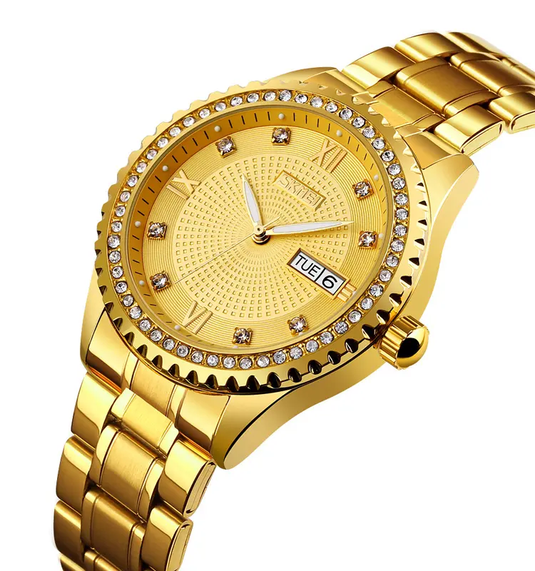 New Style Skmei 9221 Fashion Gold Diamond Men Watches Casual Business 30M Waterproof Automatic Mechanical Luxury Watch OEM