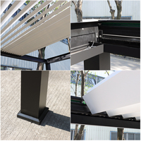 Pergola Bioclimatique Motorisée Rétractable LED Étanche avec Lames Orientables Automatiques, Design Moderne, Toit de Gazebo Extérieur en Aluminium