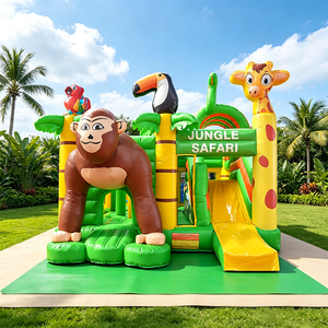 Château gonflable commercial avec toboggan, thème jungle, château gonflable extérieur, château gonflable animalier safari pour enfants - Product Image 1