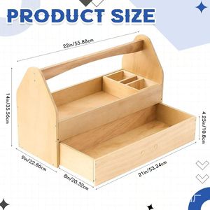 Caja de herramientas de madera maciza, caja de almacenamiento de herramientas portátil, organizador multifuncional para herramientas de arte. - Product Image 3