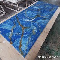 Panneau mural en albâtre bleu translucide décoré de couleur personnalisable, feuille d'albâtre, dalle de pierre artificielle ATH & UPR 3 ans