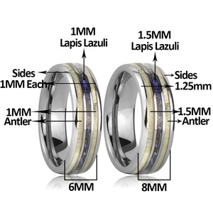 Bague de mariage en tungstène pour hommes et femmes, anneau motif cerf Antler et Lapis Lazuli - Product Image 2