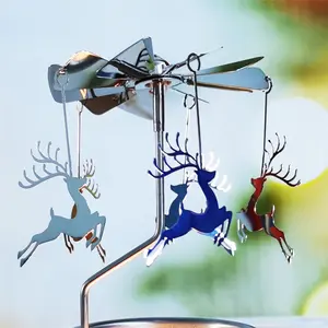 Tealight Candle Holder Christmas Gift Rotary Candle Holder Tealight Carousel Candle Windmill Candlestick Silver Deer Spinning Candleholder
