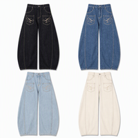 Jean ample à jambe large pour homme, délavage moyen, style vintage, coupe décontractée, pantalon streetwear