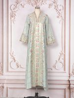 Robe de soirée élégante pour femme, style arabe du Moyen-Orient, en polyester, à manches longues, col en V, ample, ornée de paillettes et de perles, Nouvelle collection Printemps 2025, pour le commerce extérieur