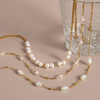 Collier tendance en acier inoxydable hypoallergénique avec perles d'eau douce, résistant au ternissement, étanche, plaqué or 18 carats