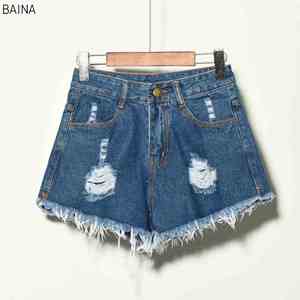 Shorts en jean extensibles déchirés pour femmes, grande taille, été, vente en gros - Product Image 6