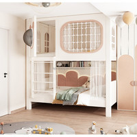 JS FURNITURE Neues Design Kinder Luxus-Etagenbett Schlafzimmermöbel Kinder-Doppelbett Gitterbett mit Rutsche und Stauraumtreppe