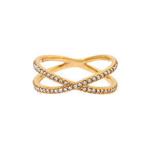 Anillos de Acero Inoxidable Chapados en Oro de 18K con Dos Círculos y Diamantes Blancos de Alta Calidad, Modernos y a la Moda, para Bodas - Product Image 1