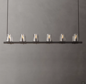 Pauillac Tuyến Tính Đèn Chùm 60 "Hình Nón Vải Thủy Tinh Bìa Pháp Mặt Dây Chuyền Đèn, Hiện Đại Và Đơn Giản Tùy Chỉnh Sống Ăn Uống - Product Image 2