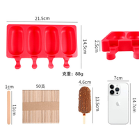 Moule à glace en silicone sans BPA à 4 cavités, moule à bâtonnets glacés en silicone avec bâtonnets en bois pour enfants, vente en gros