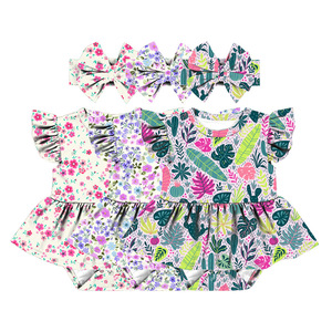 LT-469-YXW Al por mayor Pelele de verano con volantes y estampado floral para bebé, Pelele de seda para bebé con volantes, Fabricado en Yiwu - Product Image 1