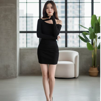Robe noire élégante et amincissante à col halter et épaules dénudées, style français, pour femme, collection automne, ajustée et moulante aux hanches