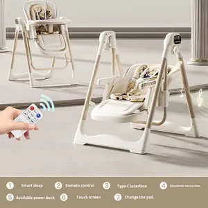 Kursi Makan Bayi Elektrik Plastik Portabel Multi-Fungsi Lipat Rebah Goyang Pengaman 0-12 Bulan 2-in-1 Kursi Makan dan Goyang - Product Image 6