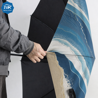 Parapluie de golf Golden Wave Line, élégant imprimé vaguelettes d'eau, logo personnalisé, armature en fibre de verre pour articles promotionnels de marque haut de gamme