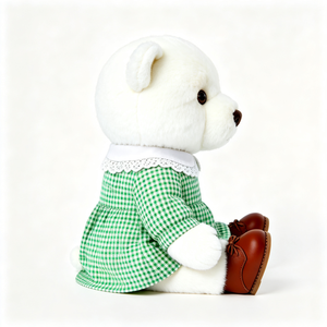 Orsacchiotto Bianco in Peluche con Colletto <span class=keywords><strong>Peter</strong></span> Pan a Quadretti Verdi, Orso Imbottito Morbido, Giocattolo in Peluche Personalizzato - Product Image 5