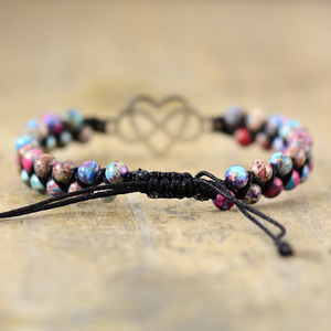 Imperial Stone Jewelry Heart Shaped Double Layer Woven <b>Bracelet</b> <b>Adjustable</b> For Gift Purple Flower Design - Product Image 4