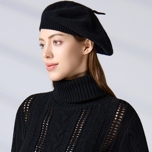 Boina Francesa de Cachemira 100% Tejida a Mano, Gorro de Invierno para Mujer, con Borde Acanalado, Color Sólido, de Lujo y Suave - Product Image 3