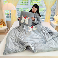 150*200cm doux portable imprimé broderie couette à manches détachable Polyester jeter oreiller maison loisirs couverture